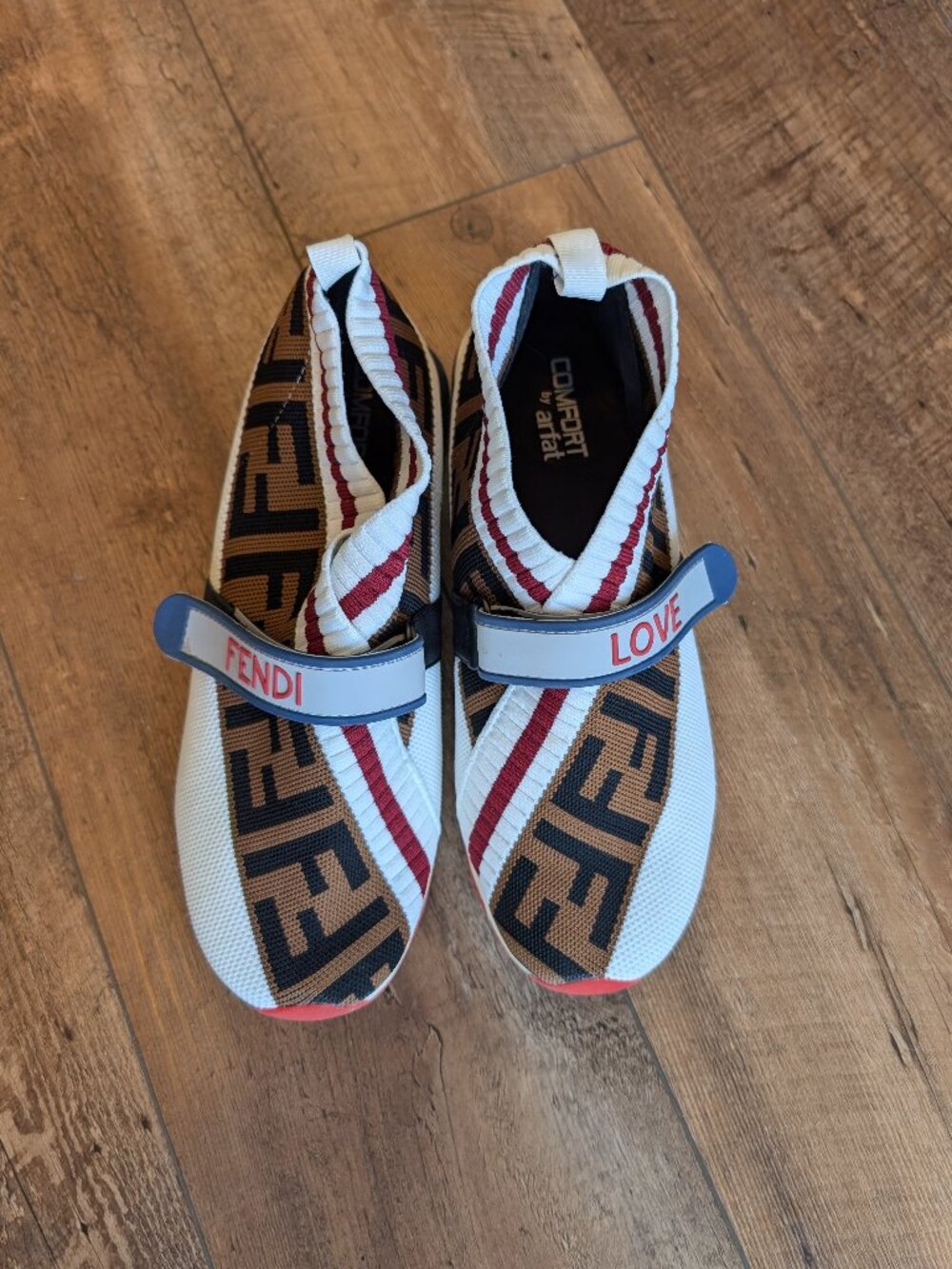 Authentic Fendi Rockoko Knit Slip-On Sneakers-FF Zucca Monogram "FENDI LOVE" 9